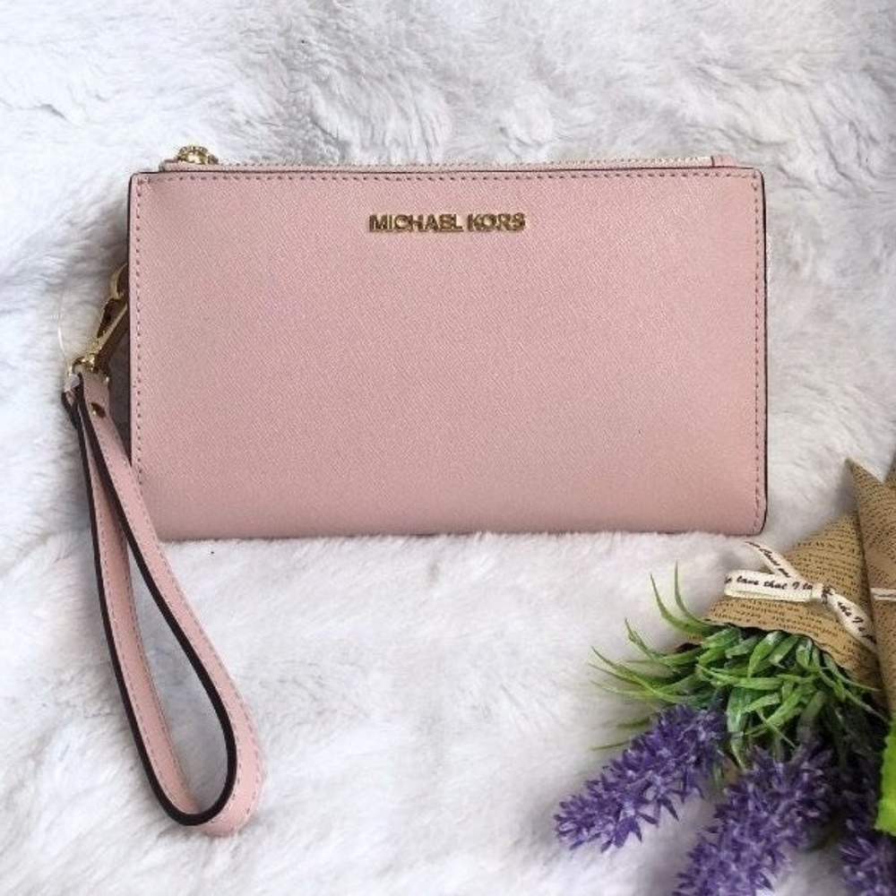 NWOT Michael Kors Jet Set Travel Double Zip Wristlet Wallet in Blossom Pink